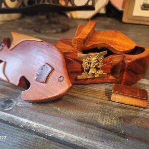 Handmade Wooden Fish Puzzle Box with Gold Accent